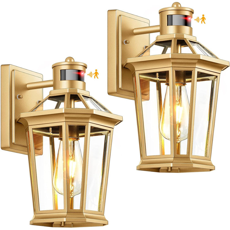 Motion Sensor Exterior Light Fixture 2 Pack Dusk to Dawn Outdoor Light Wall Mount Anti Rust Aluminum Outside House Lights Farmhouse Coach Lantern